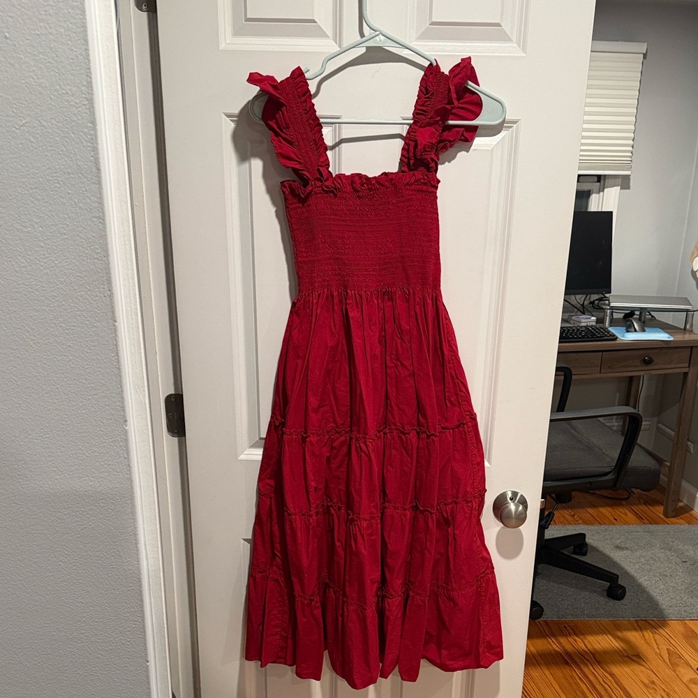 Hill House Red Tiered Maxi Dress with Ruffle Straps